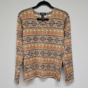 90s Lauren Ralph Lauren Fair Isle Sweater, Earthtones, Size Large